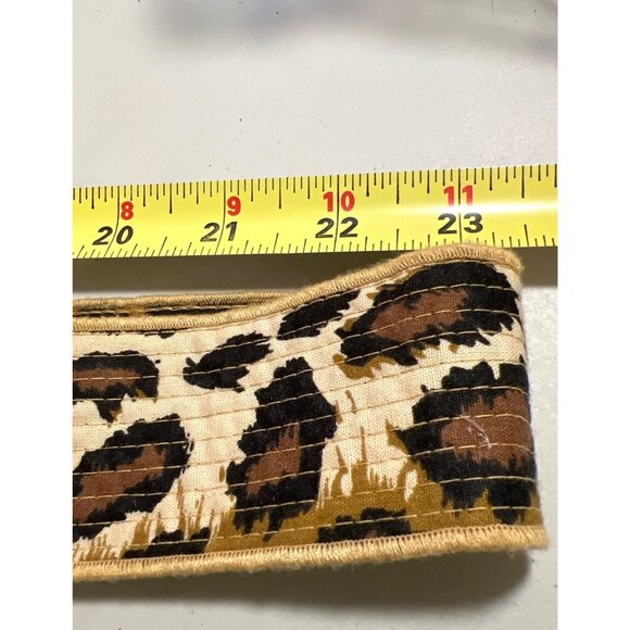 Vintage Hammered Brass Floral Belt Buckle Leopard Print Adjustable Fabric Strap - Picture 6 of 8